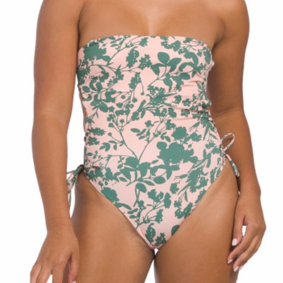 Maaji Other - Maaji Peach and Green Floral Side Ties One Piece Swimsuit Size Medium